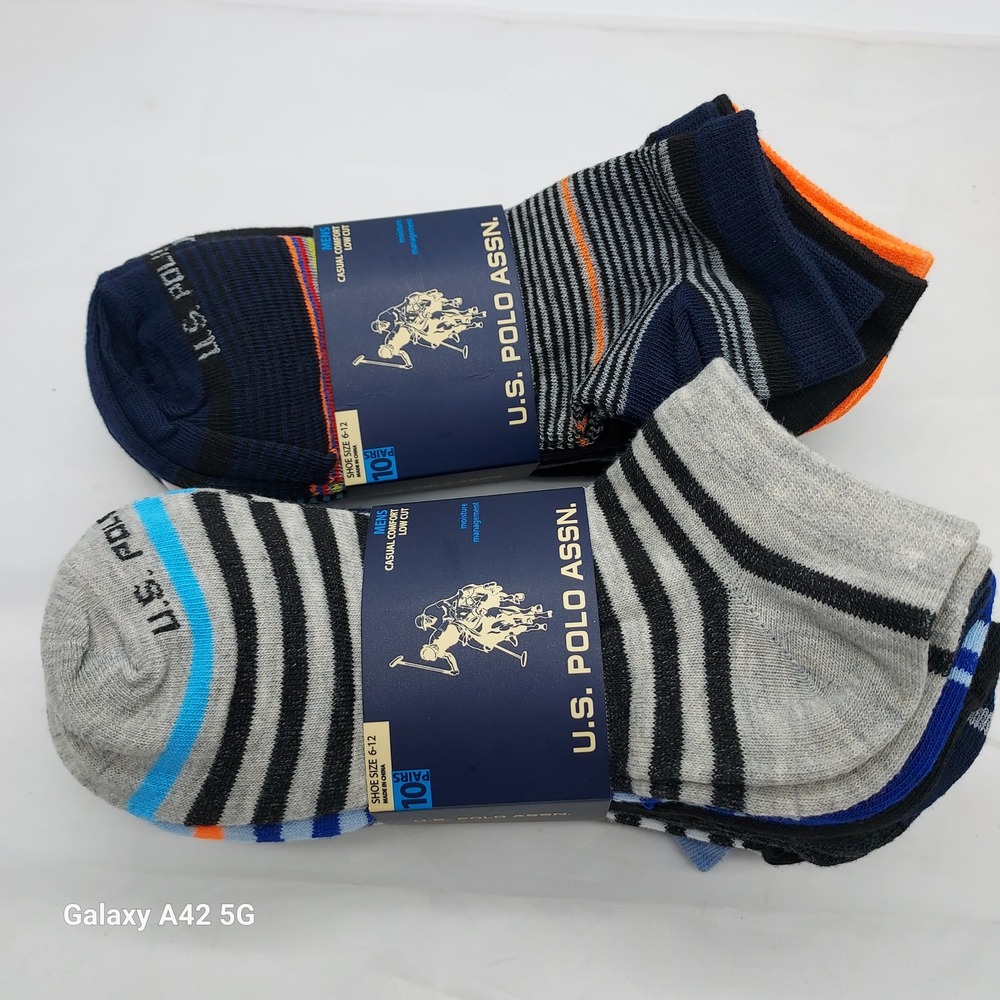 US Polo Assn Mens Low Cut Socks 20 Pairs Striped Athletic Casual Shoe Size 6-12